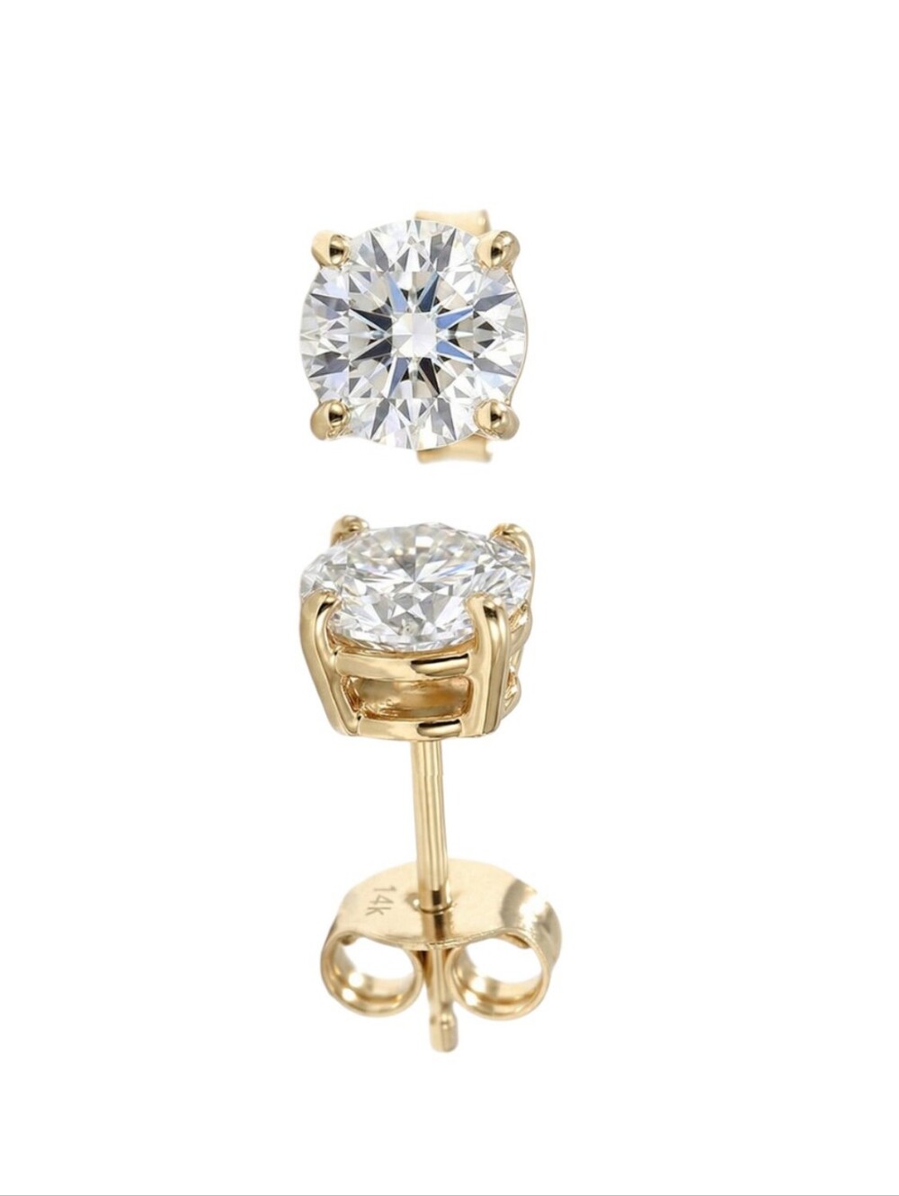 14K Yellow Gold Round 1tcw lab Grown Diamonds Stud Pushback Earrings